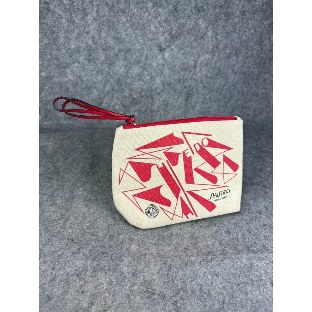 Shiseido Ginza Tokyo Makeup Cosmetic Bag Pouch‎ Zipper Red Canvas